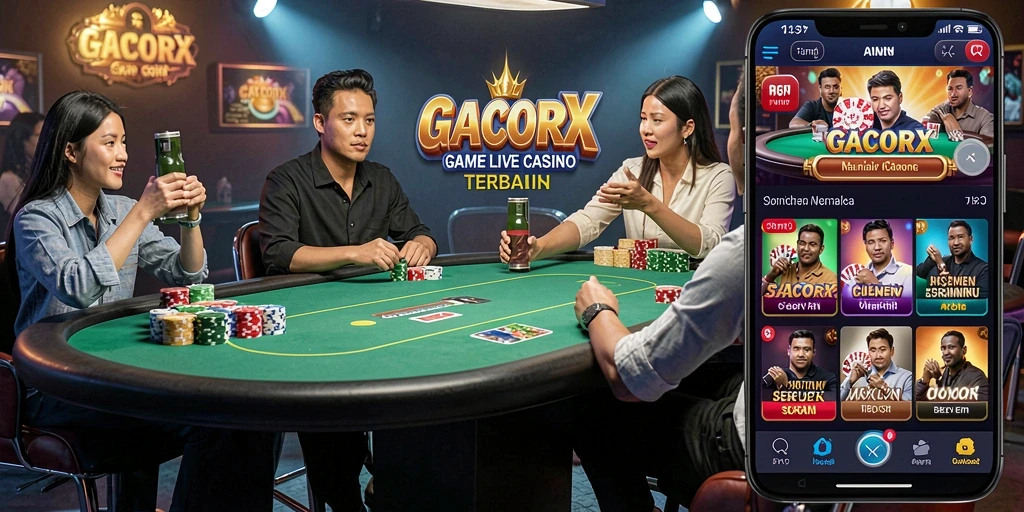 Screenshot gameplay GACORX menampilkan dealer langsung dan momen mendebarkan.