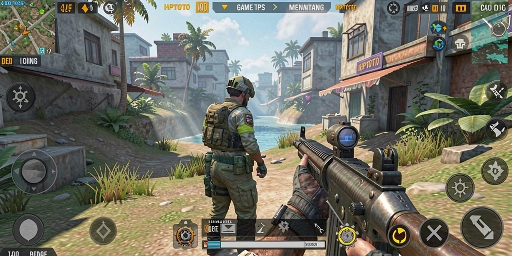 Screenshot utama HPTOTO menampilkan aksi mendebarkan dalam gameplay TPS.