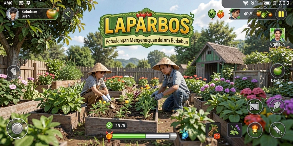 Screenshot LAPARBOS menampilkan gameplay seru dalam berkebun.