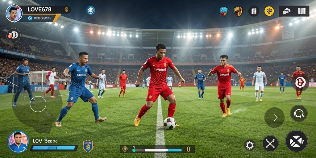 Tampilan gameplay LOVE678 yang menegangkan dan penuh aksi sepak bola.