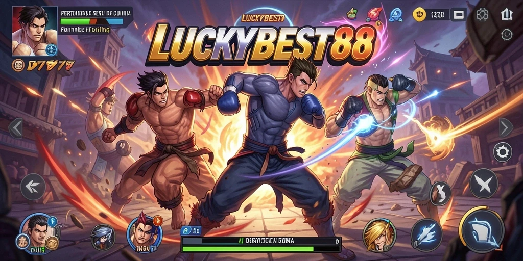 Screenshot gameplay LUCKYBEST88 menampilkan aksi pertarungan yang intens.