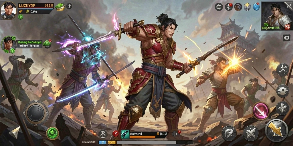 Tampilan gameplay epik dalam LUCKYDF dengan pertarungan seru.