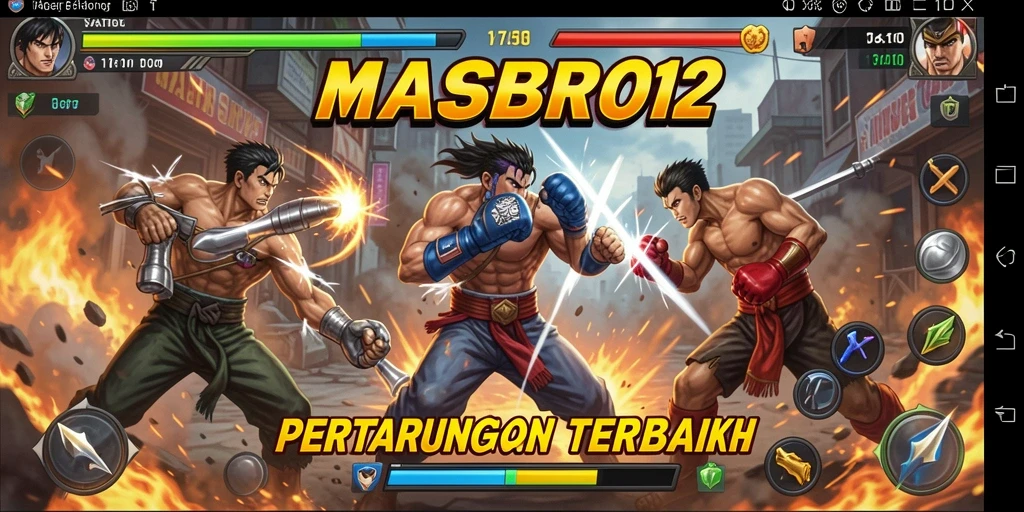Screenshot utama MASBRO12 menampilkan gameplay Fighting yang intens.