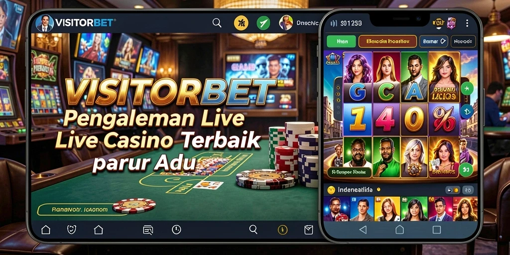 Tampilan gameplay VISITORBET dengan dealer langsung dan suasana kasino.